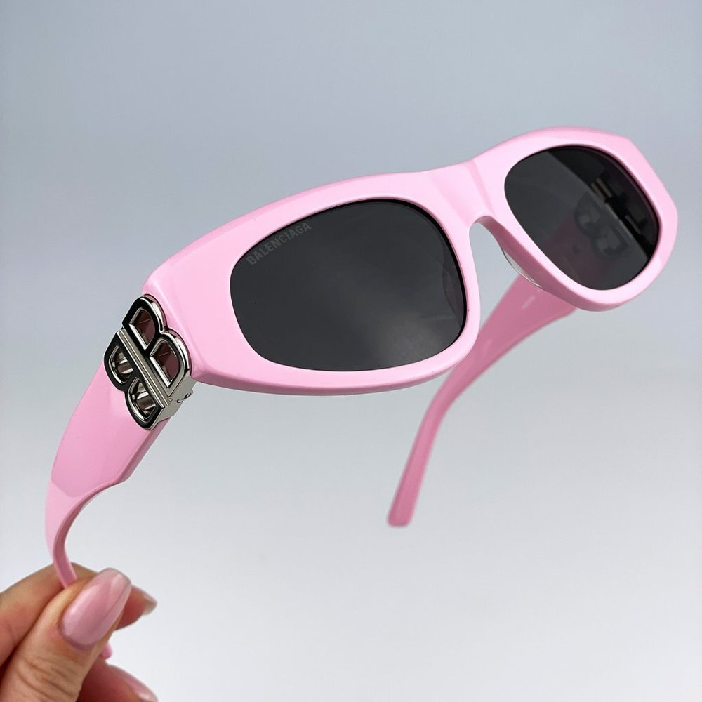 Balenciaga BB0095S 013 BRAND NEW Suglasses Light Pink Silver Grey Cat Eye Unisex - Picture 8 of 15